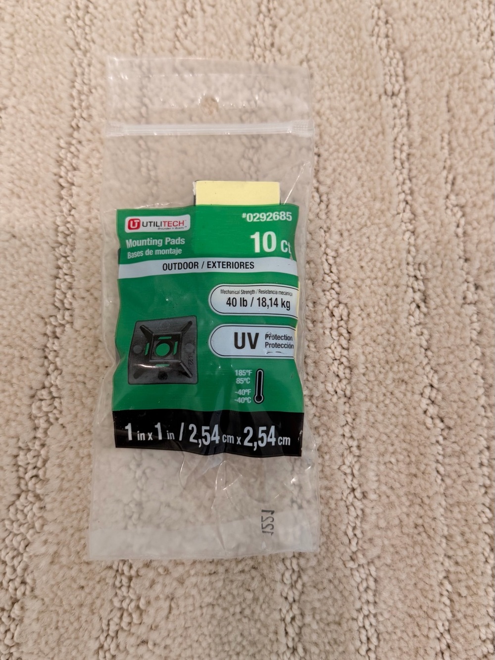Utilitech UV Resistant Cable Tie Mounting Pads 1x1 in 40 lb Black 10 Pack